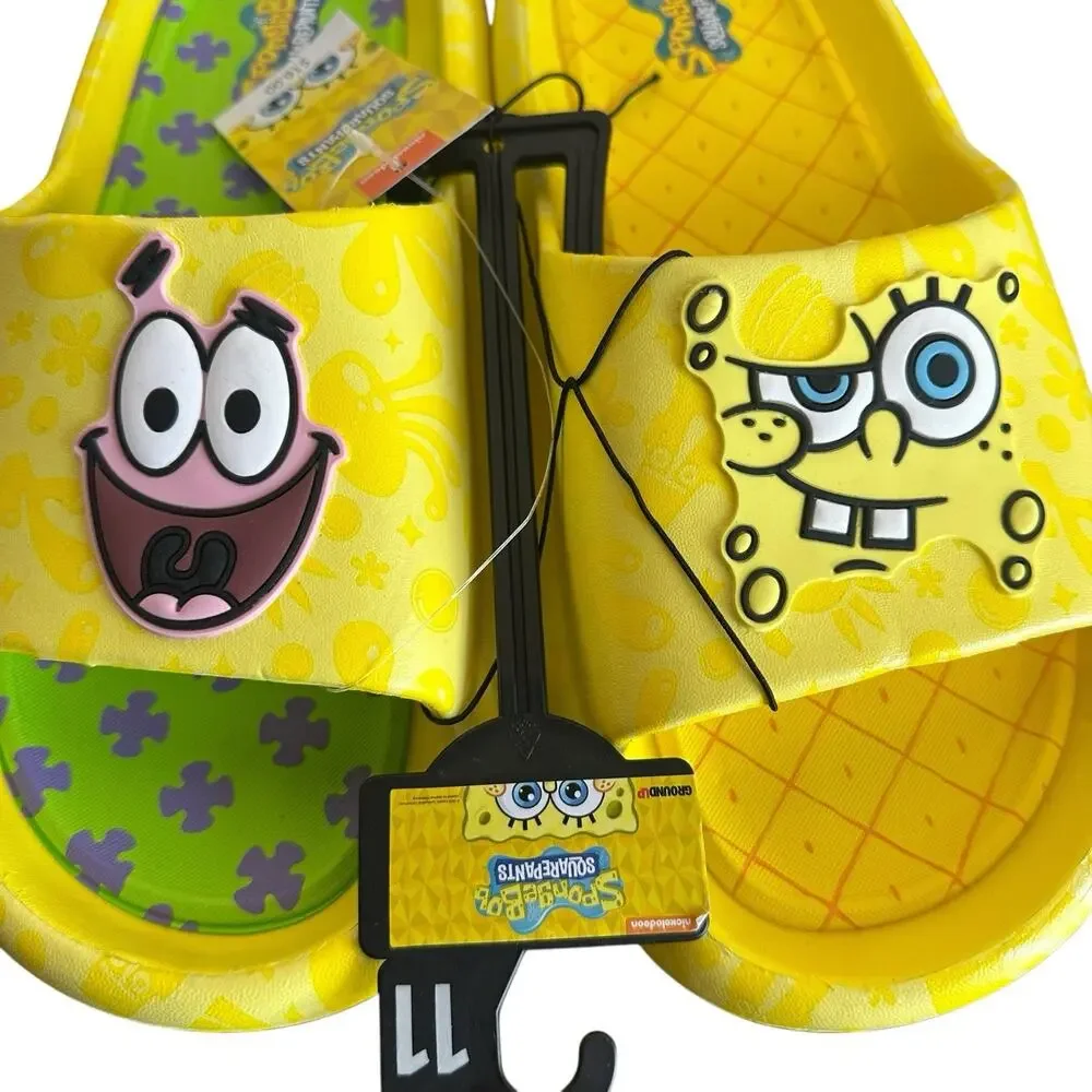 Ground Up Men’s Nickelodeon Sponge Bob Patrick Comfort Slides Yellow Size 11 NWT - Picture 2 of 10